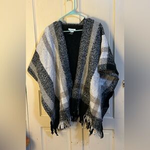 Nine West plaid fringe shawl poncho